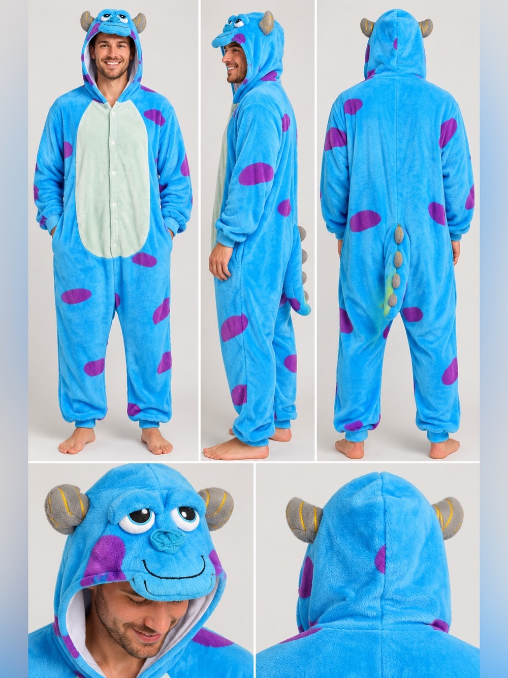 Sulley Monsters Inc Plush Adult XL Jumpsuit Blue Purple One Piece Costume PJ